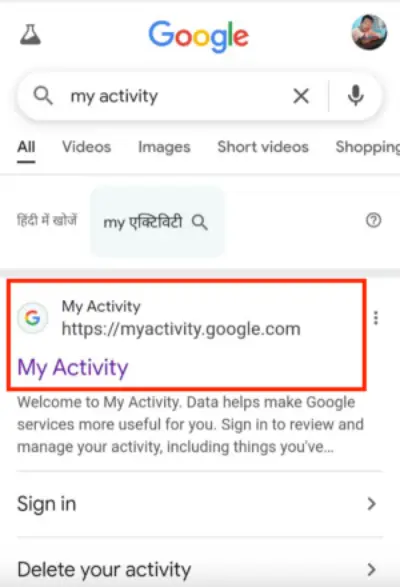 Delete Google My Activity History
