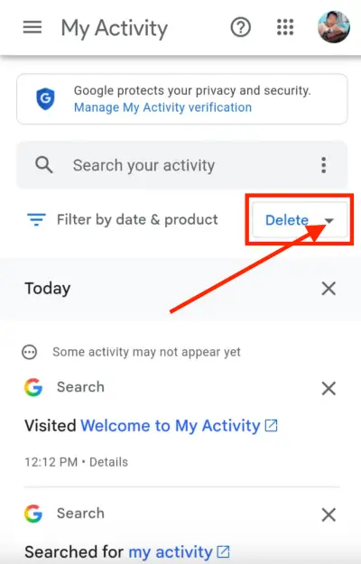 Delete Google My Activity History