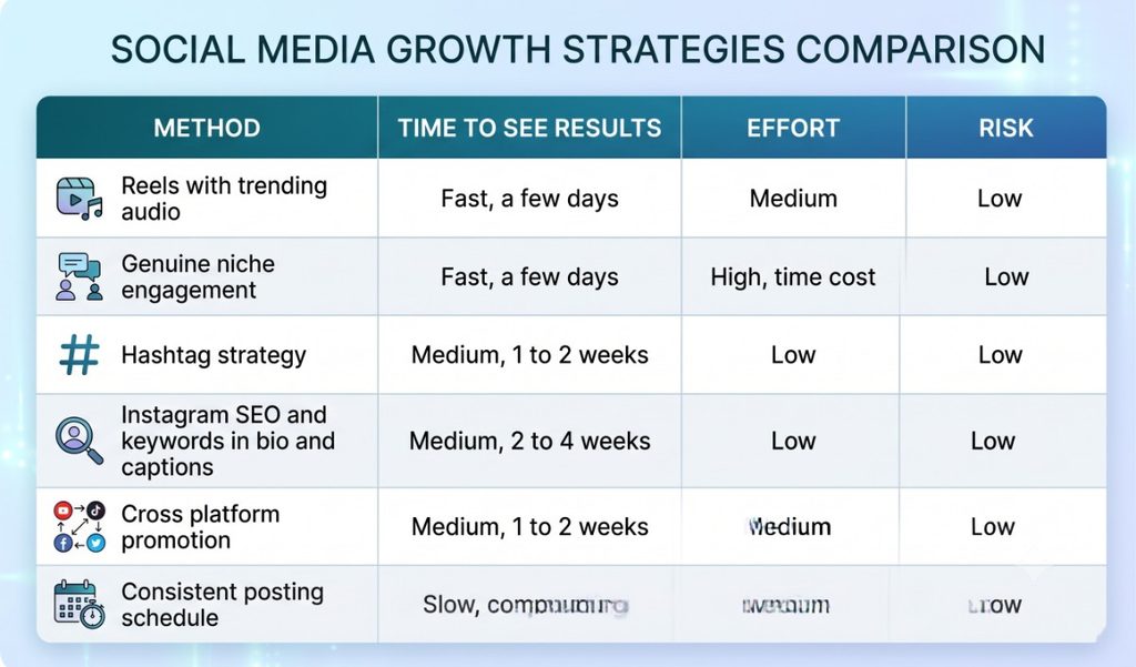 Social media growth strategy comparison